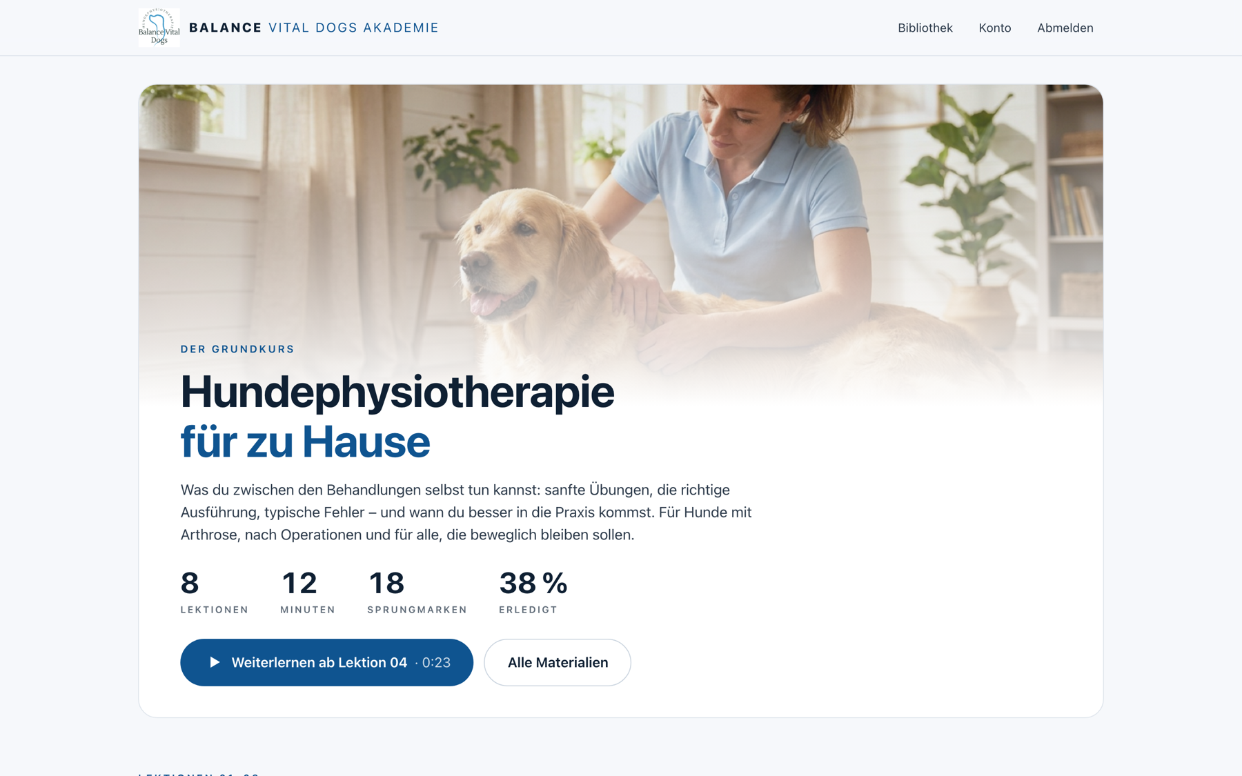 Eine Kursseite im hellen Erscheinungsbild mit Blau